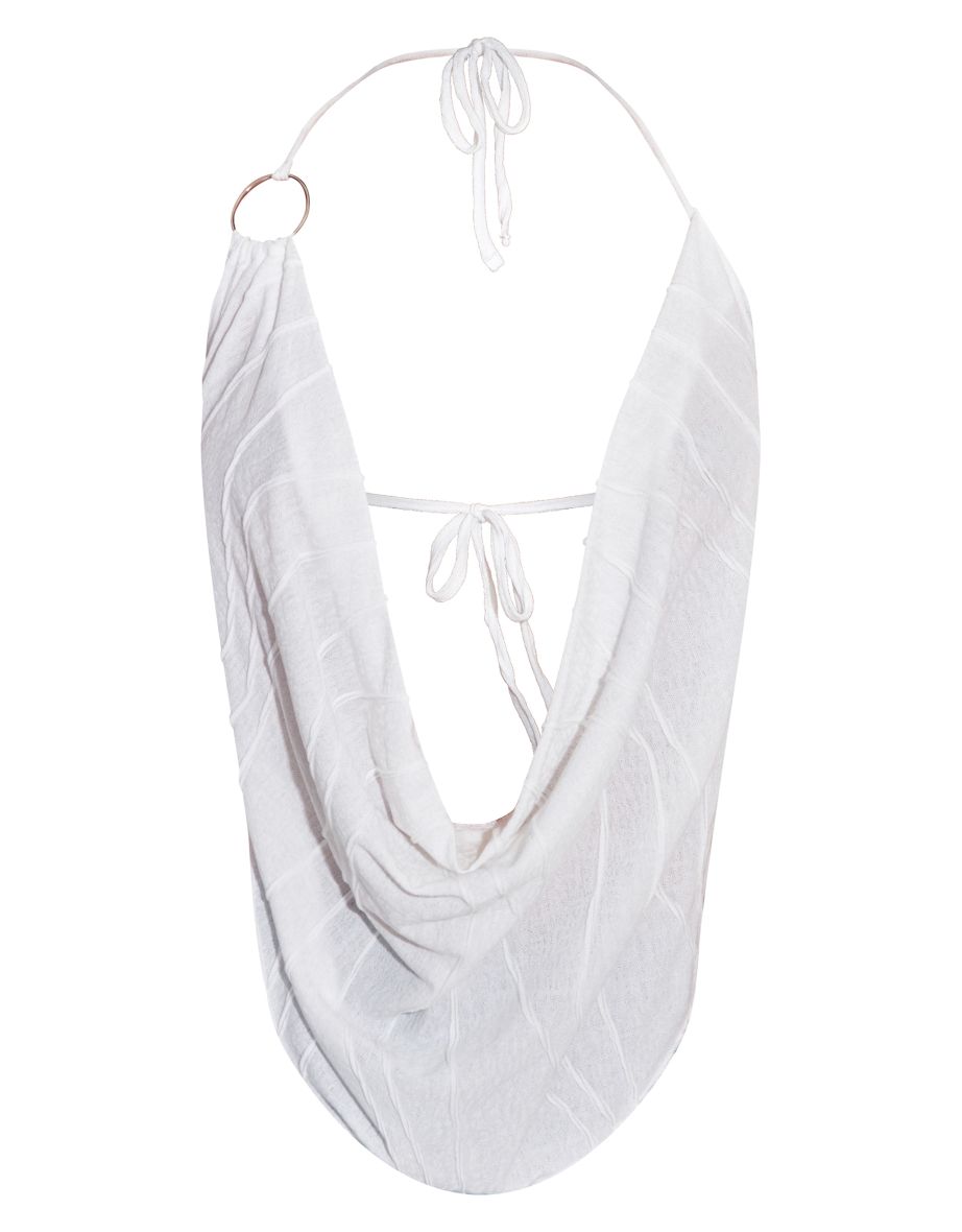Shape White Textured Ring Detail Cowl Top - 4