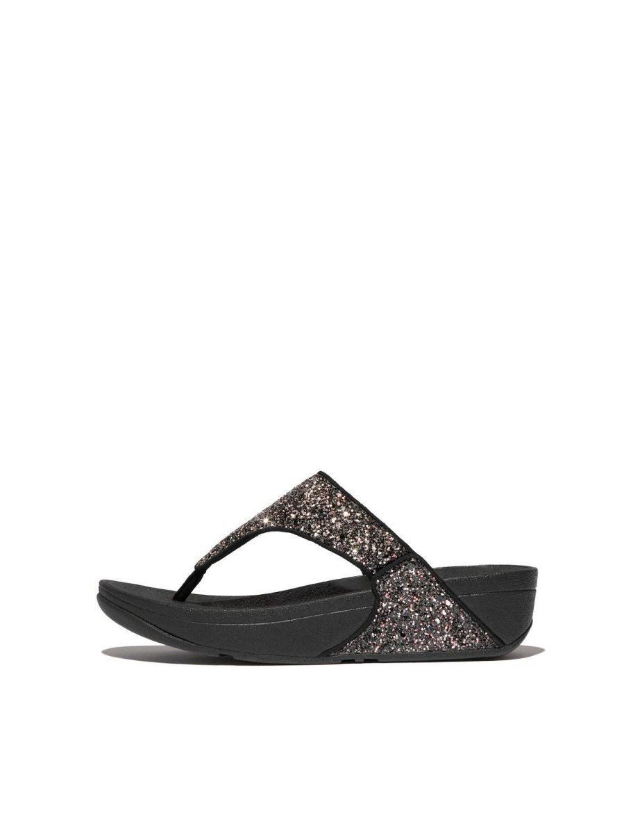 Lulu Multi-Tonal Glitter Toe-Post Sandals Black