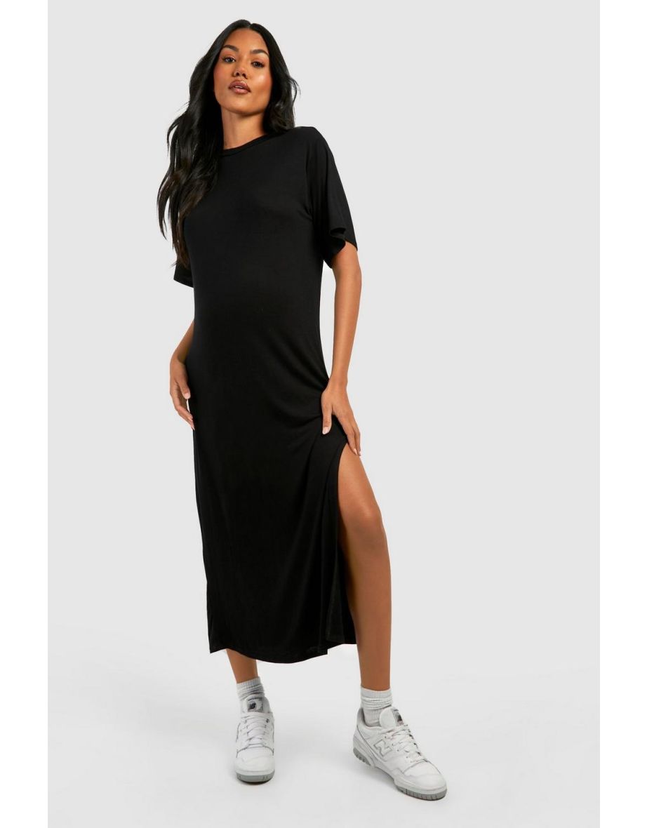 Maternity T-shirt Midaxi Dress - black