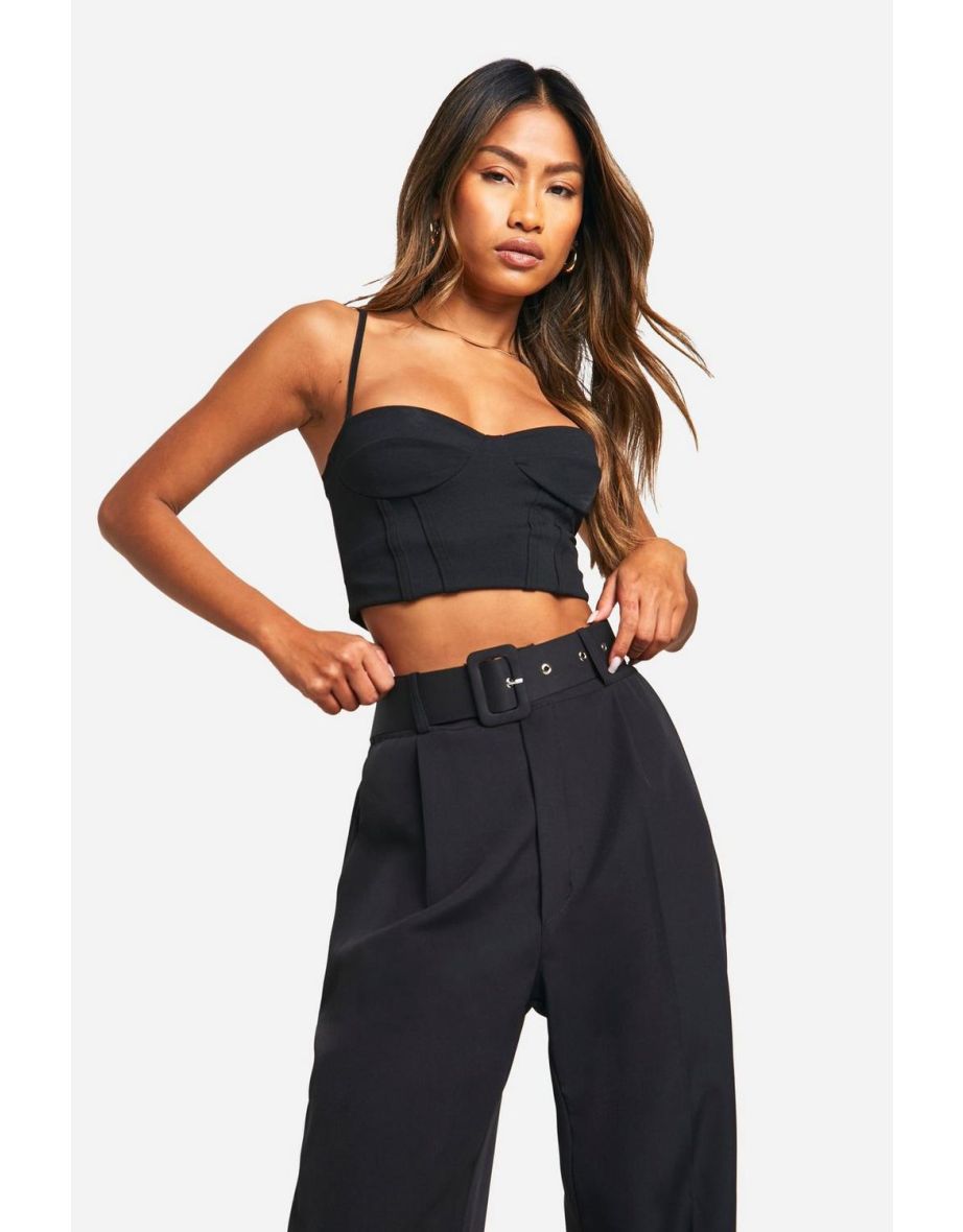 Self Fabric Belted Ankle Grazer Trouser - black - 3