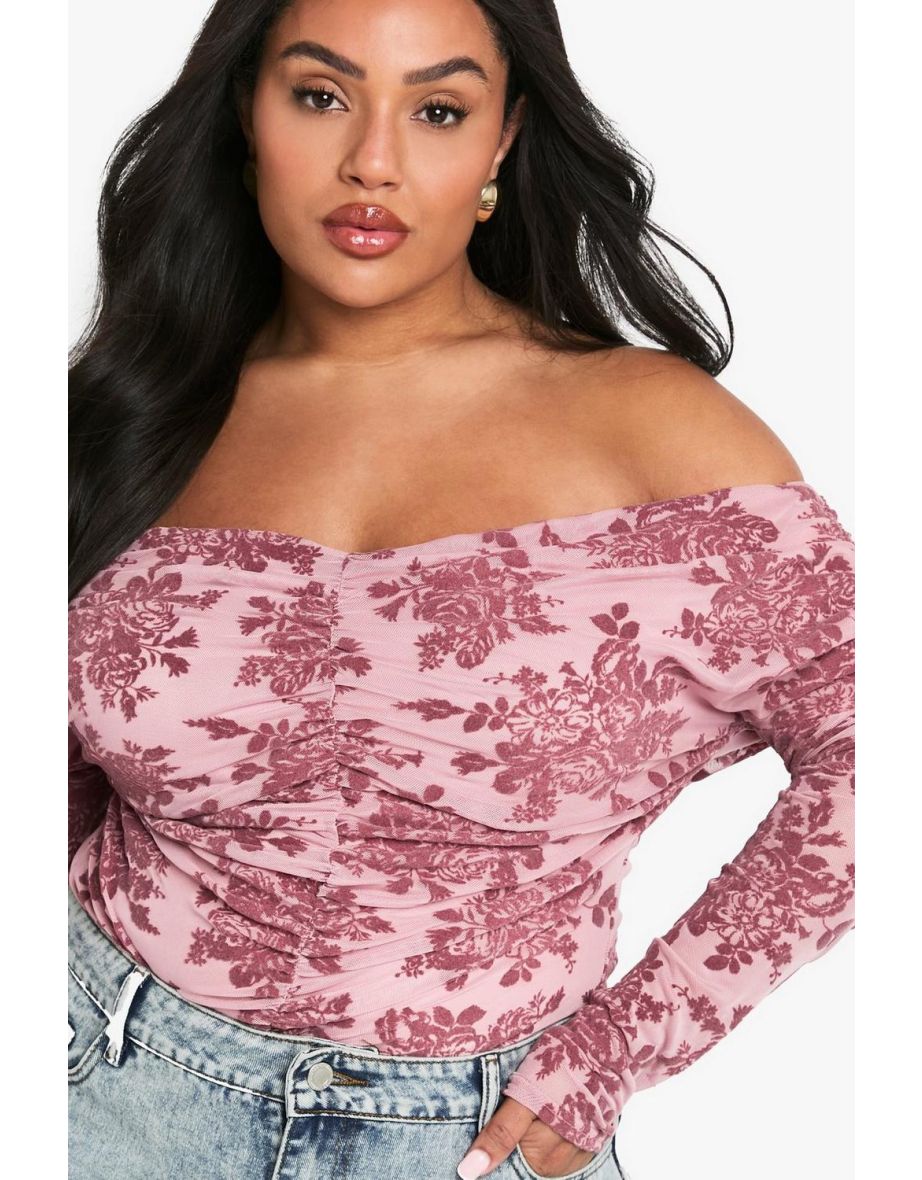 PLUS DEVORE LONG SLEEVE BARDOT TOP - mauve - 3