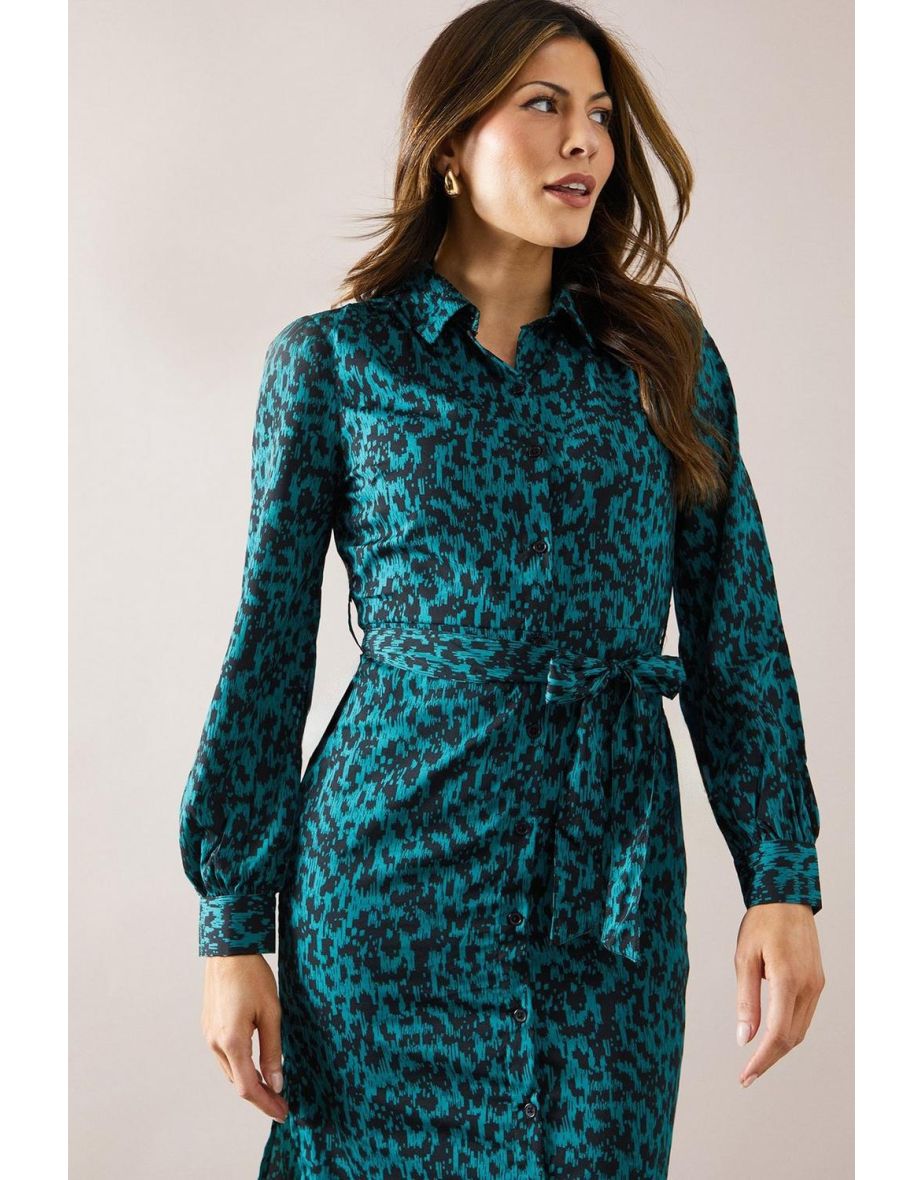 Leopard Long Sleeve Belted Shirt Dress - 3
