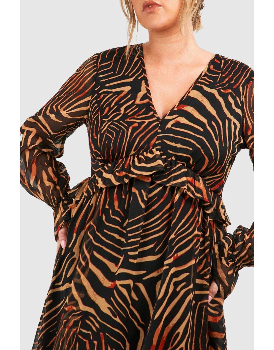 Plus Animal Print Chiffon Dress - 3
