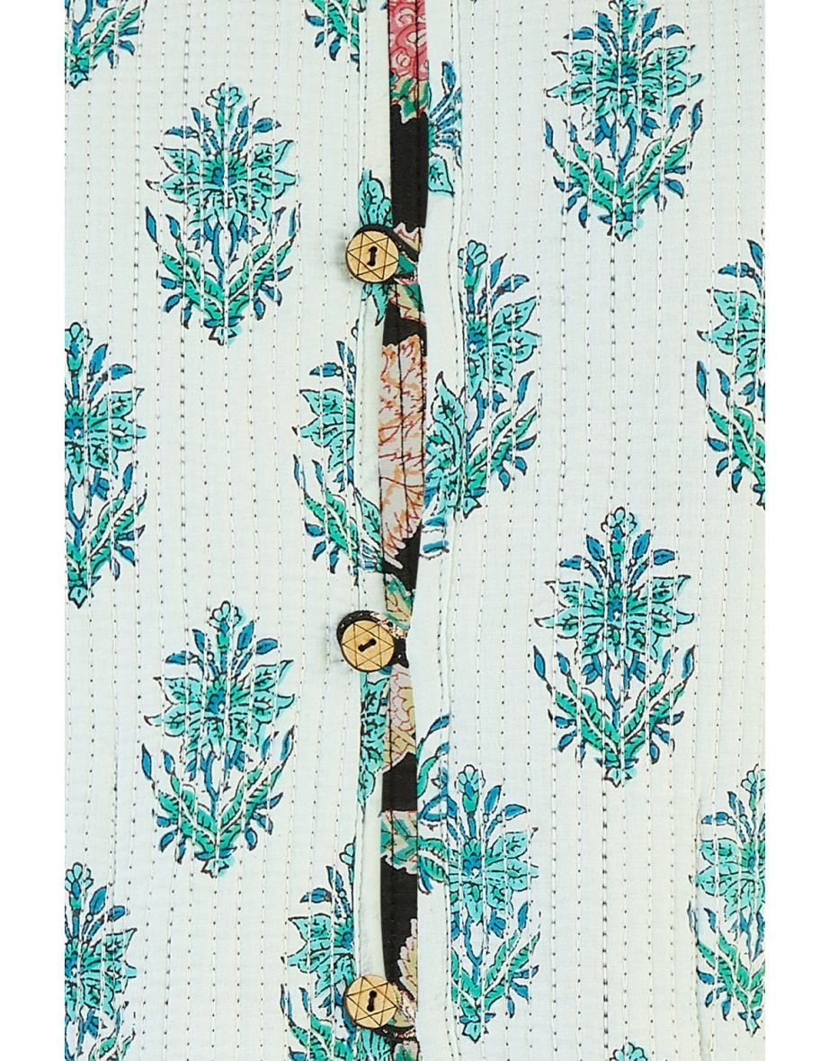 Yumi Black Floral Print Reversible Cotton Cropped Quilted Jacket - 3