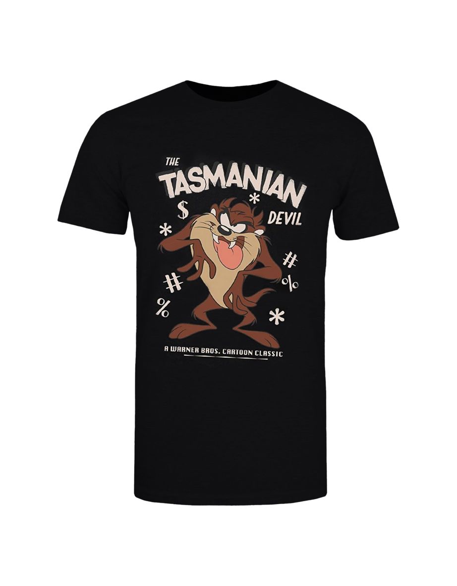 Looney Tunes Mens Tasmanian Devil Vintage Cotton T-Shirt - Black