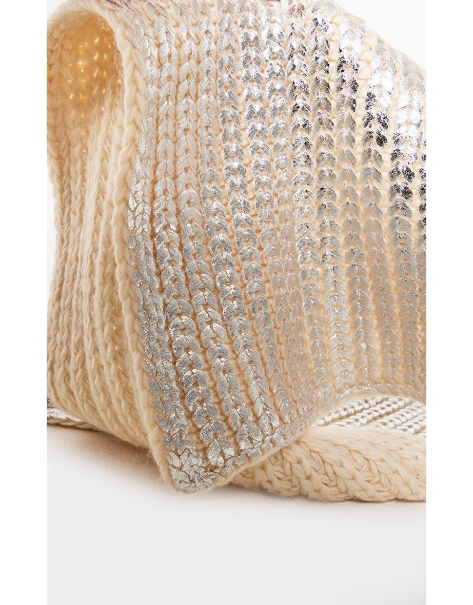 Silver Metallic Cable Knit Scarf - 2