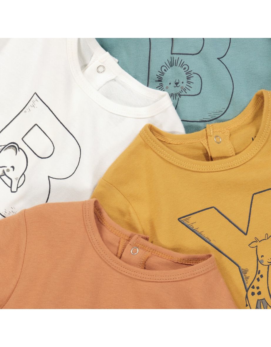 Pack of 4 Sleepsuits with Feet and Letter Print in Cotton - 2