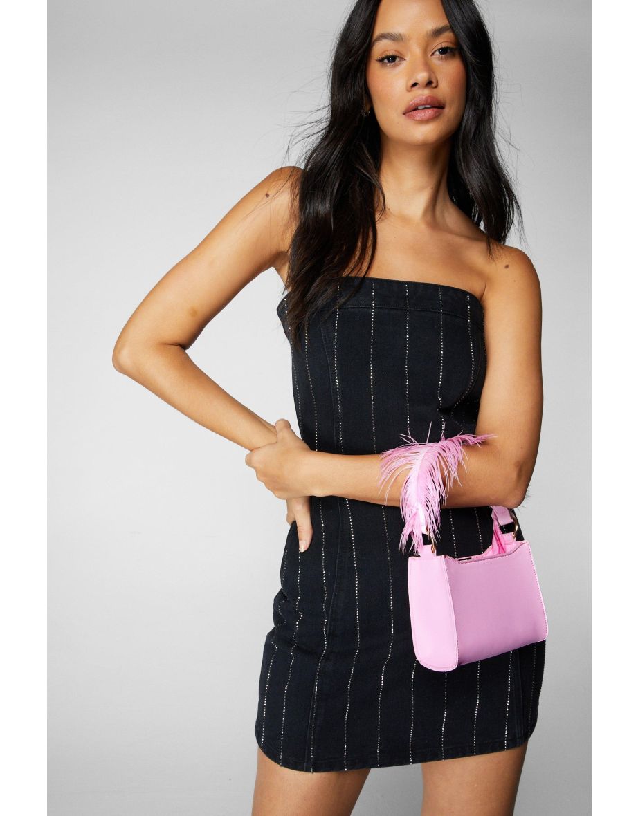 Faux Leather Faux Feather Handle Grab Bag