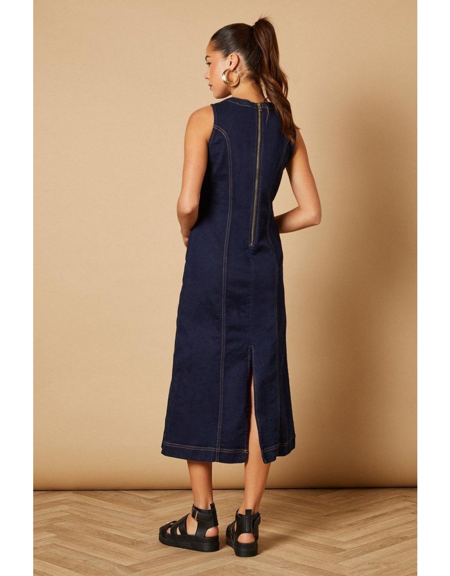 Sleeveless Denim Maxi Dress With Seam Detail - 3