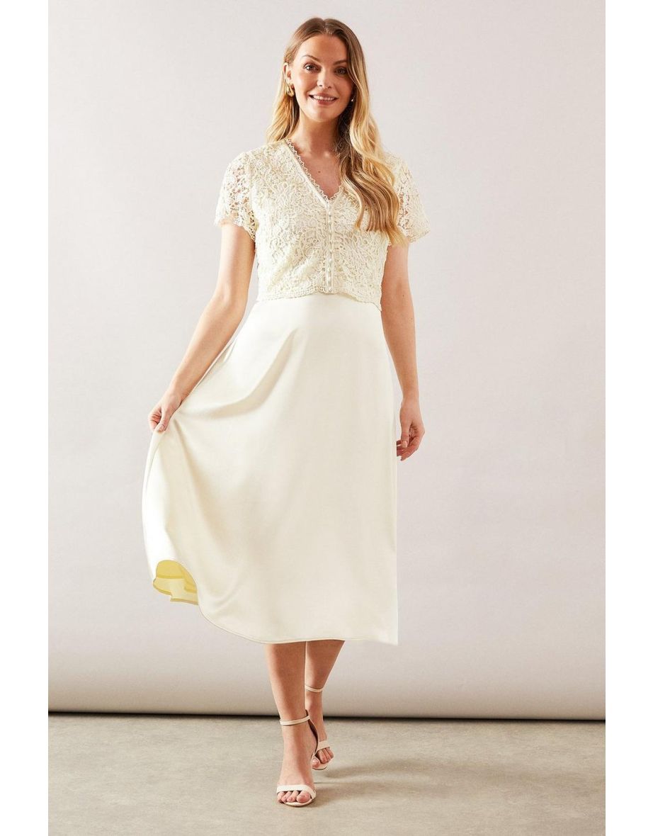 Lace Overlay Full Skirt Midi Dress