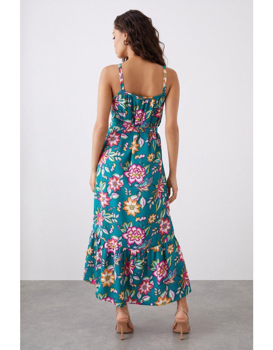 Petite Green Floral Tiered Pocket Midi Dress - 2