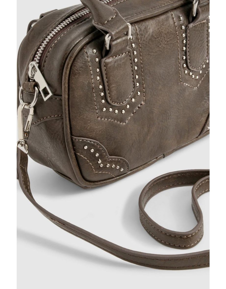 Distressed PU Studded Grab Bag - charcoal - 3
