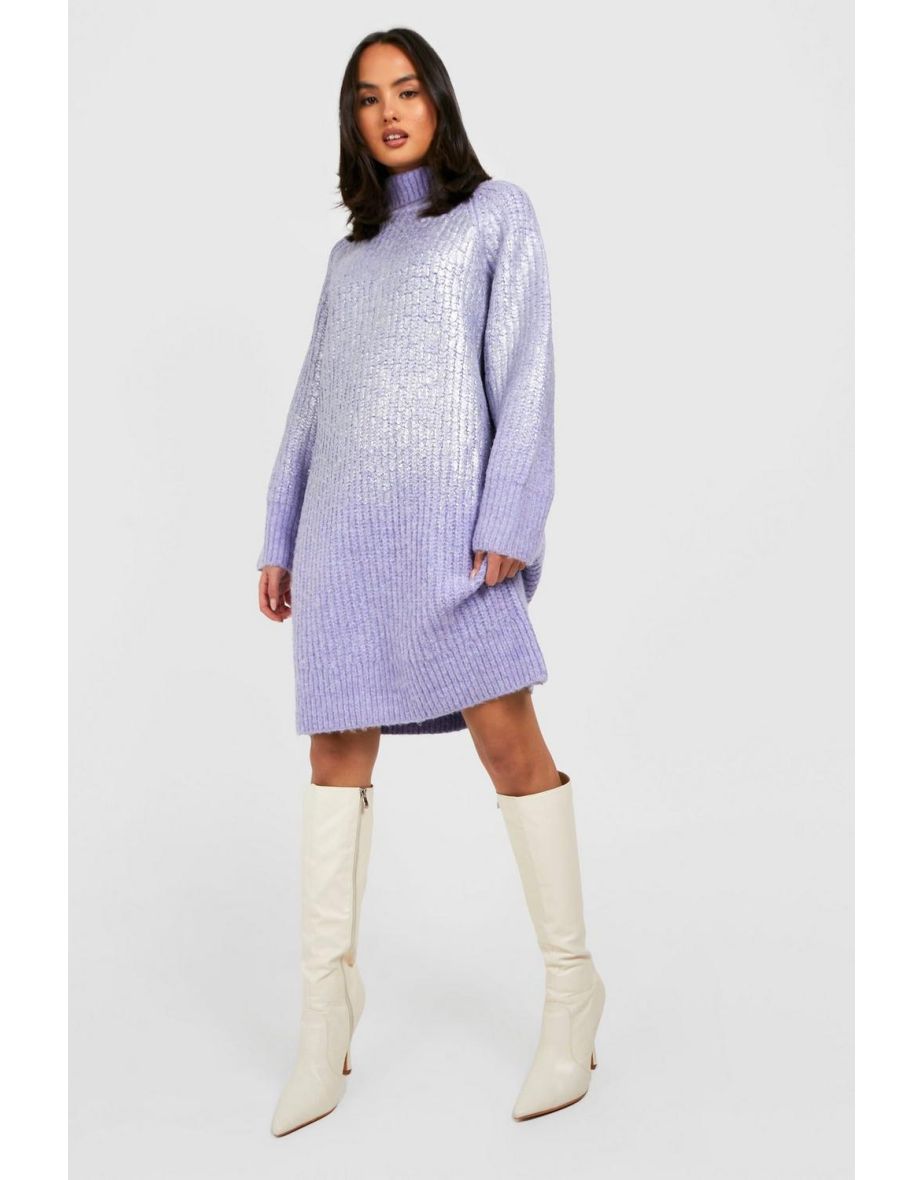Metallic Coated Jumper Dress - lilac