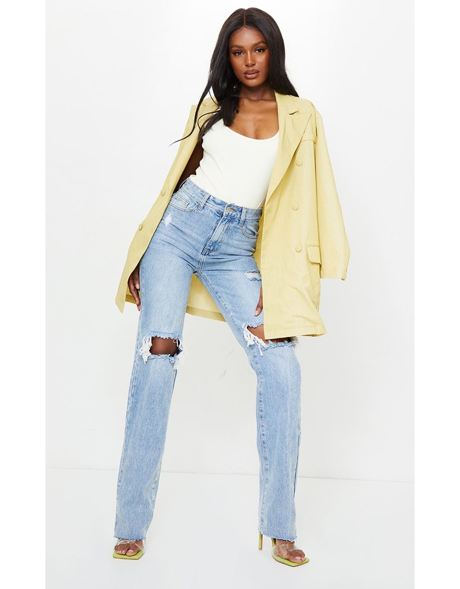 Tall Light Wash Extra Long Ripped Straight Leg Jeans