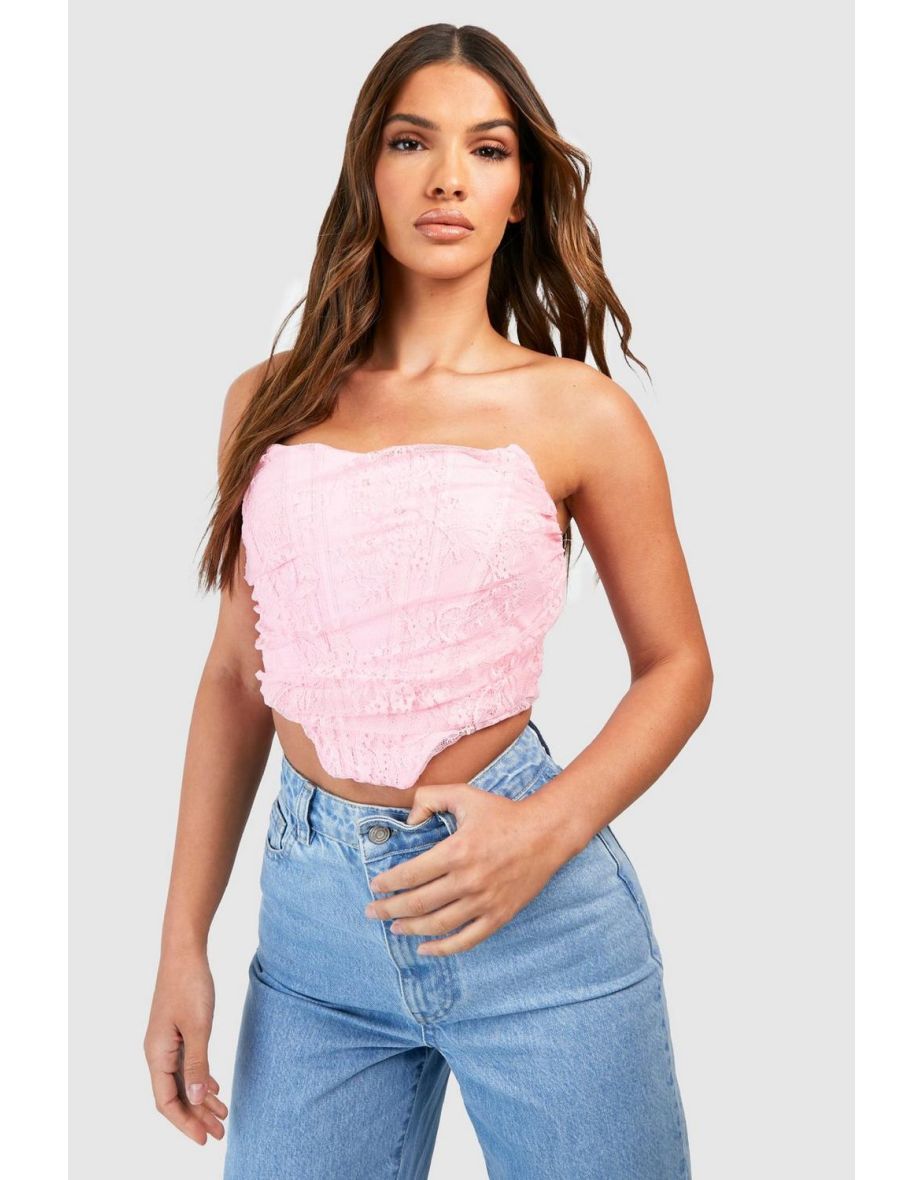 Buy Boohoo Strapless Lace Corset Top In Pink