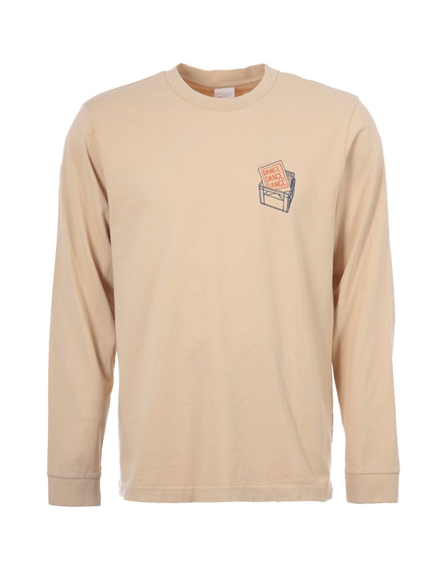 Men's Nudie Co Rudi Dance Dance Dance Long Sleeve T-Shirt in Cream