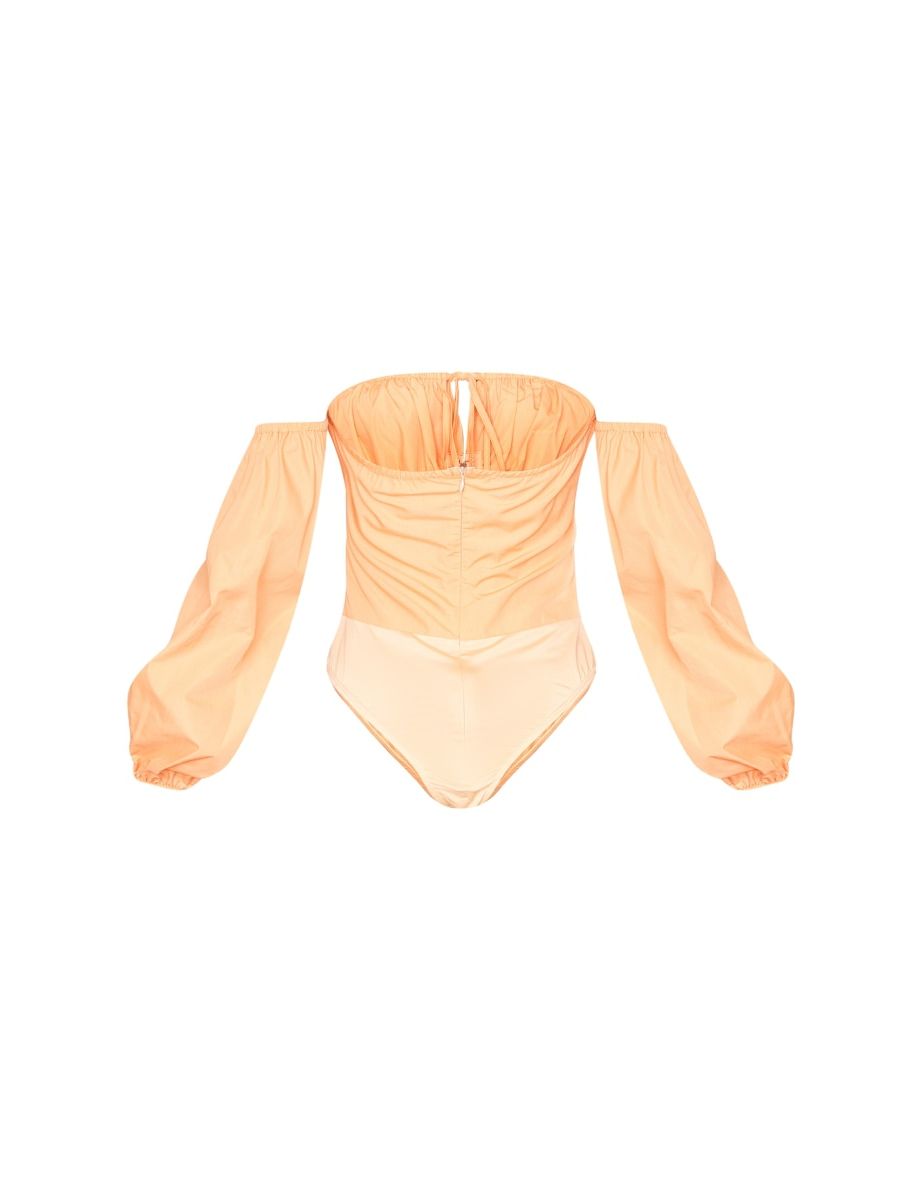 Orange Hook & Eye Bardot Long Sleeve Bodysuit - 4