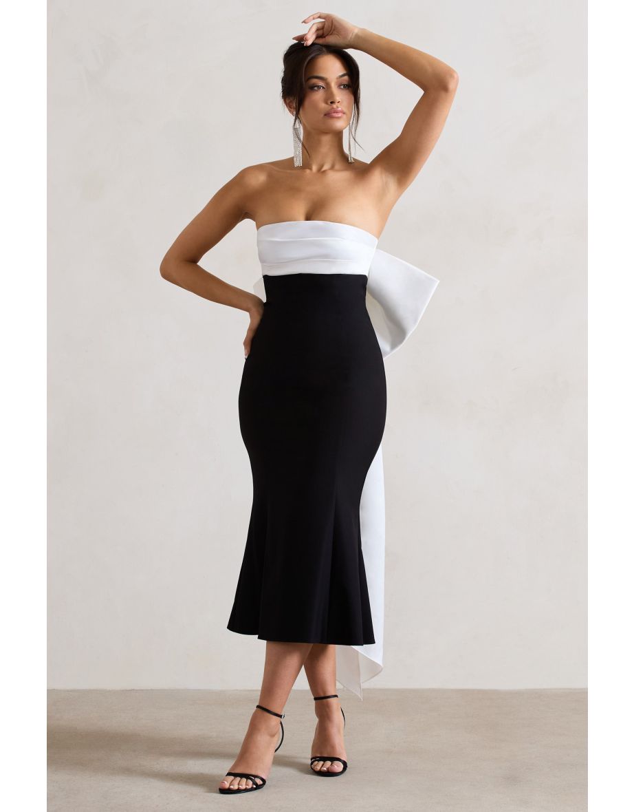 Wishlist | Black Bandeau Midi Dress With Oversized White Bow - 4