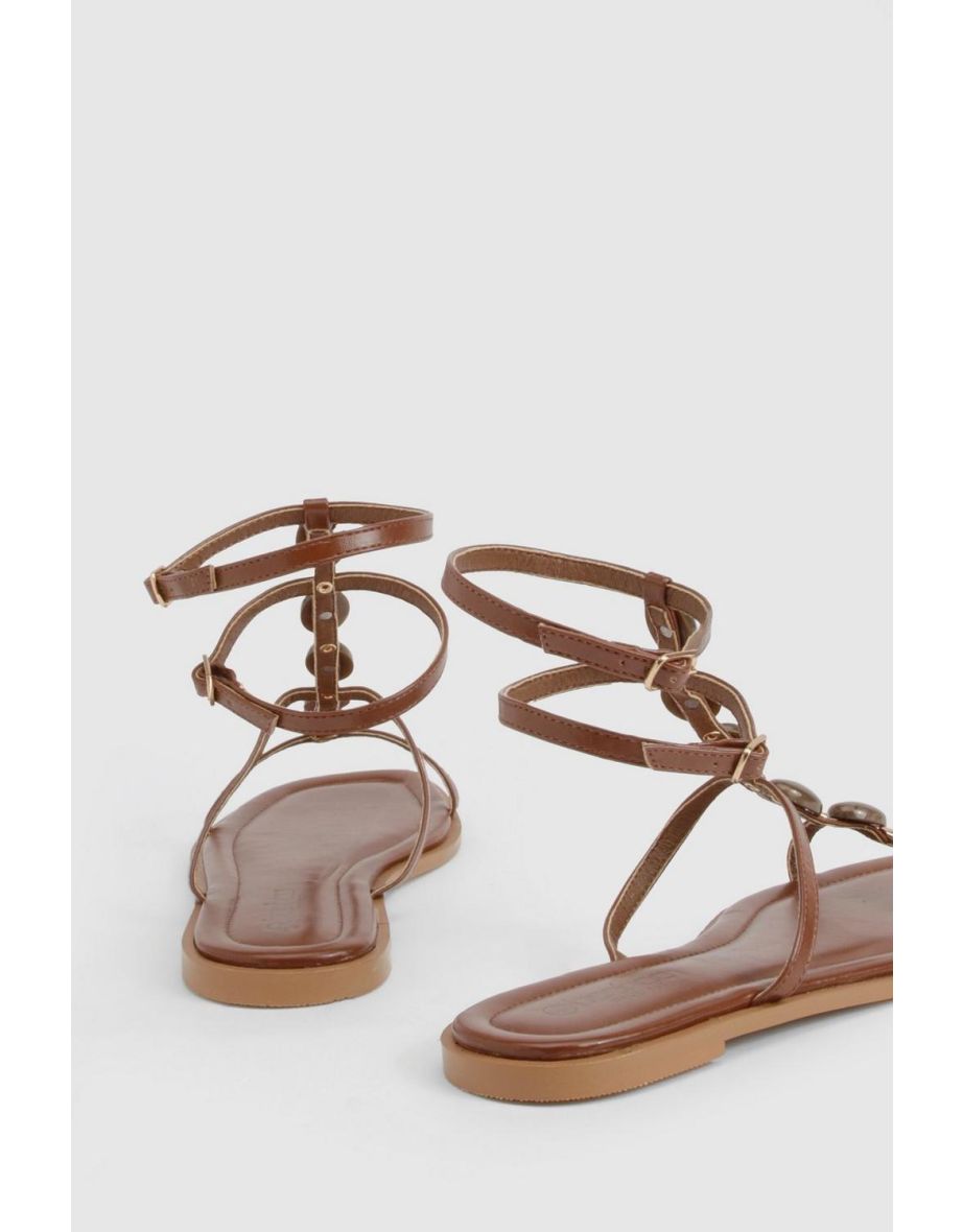 Wide Fit Beaded Gladiator Sandals - tan - 3