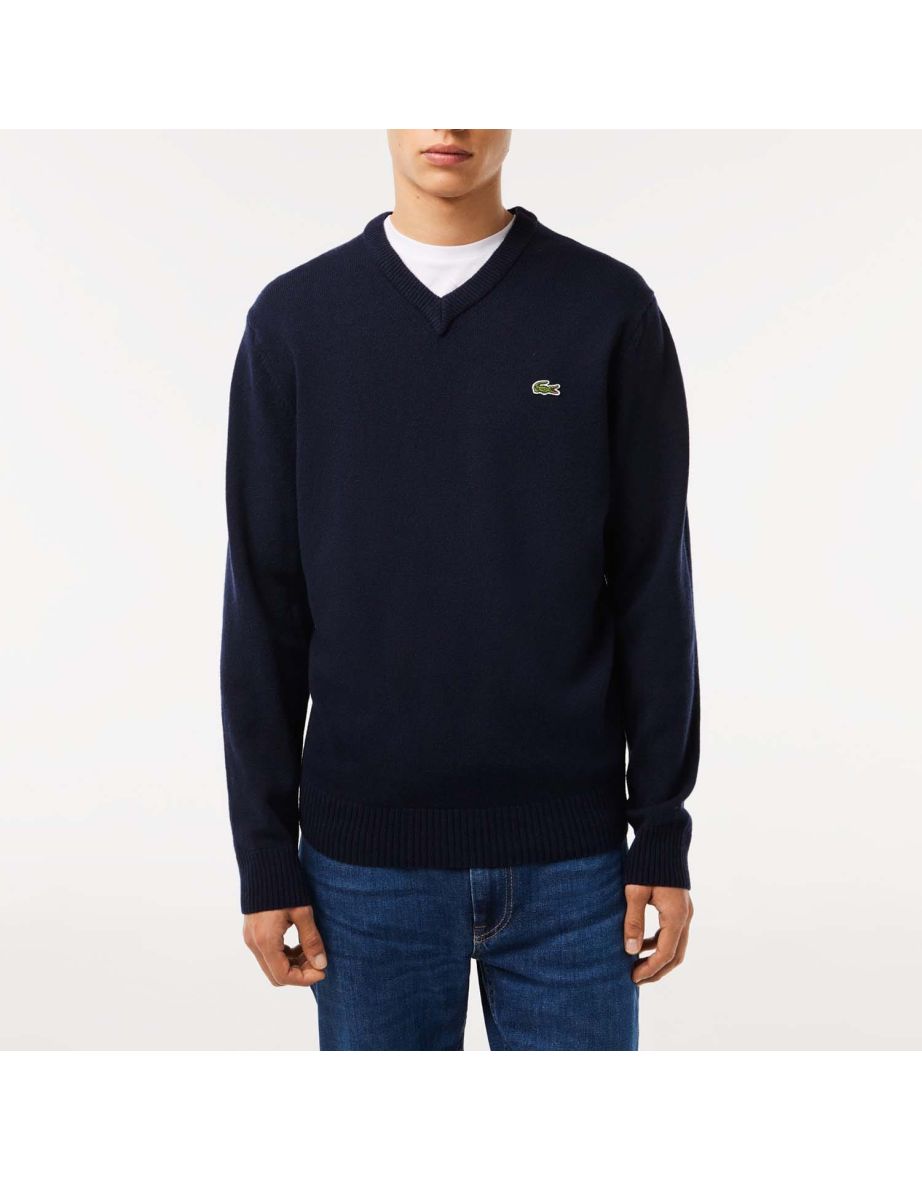 Men's Lacoste V-Neck Wool Sweater in Blue