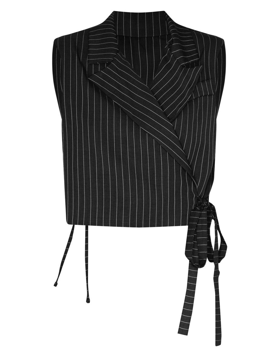 Black Pinstripe Tie Boxy Waistcoat - 4