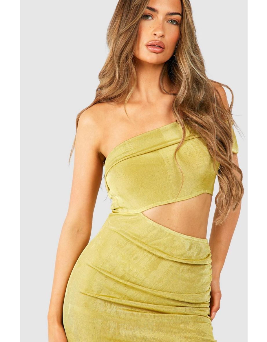 Bardot Cut Out Ruched Acetate Slinky Split Leg Maxi Dress - olive - 3