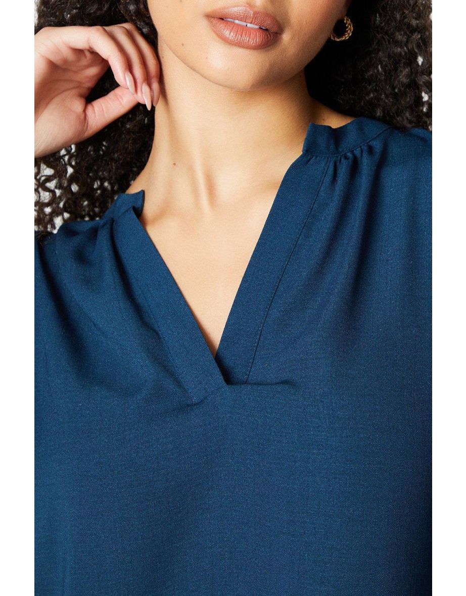Dorothy Perkins Blue Ruched V -Neckline Shirt - 3