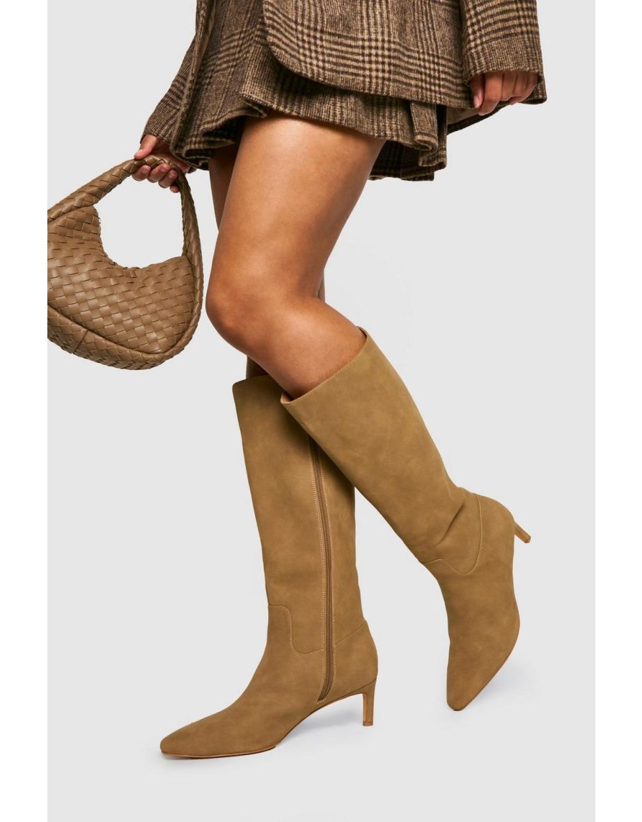 Wide Fit Nubuck Knee High Low Heeled Boots