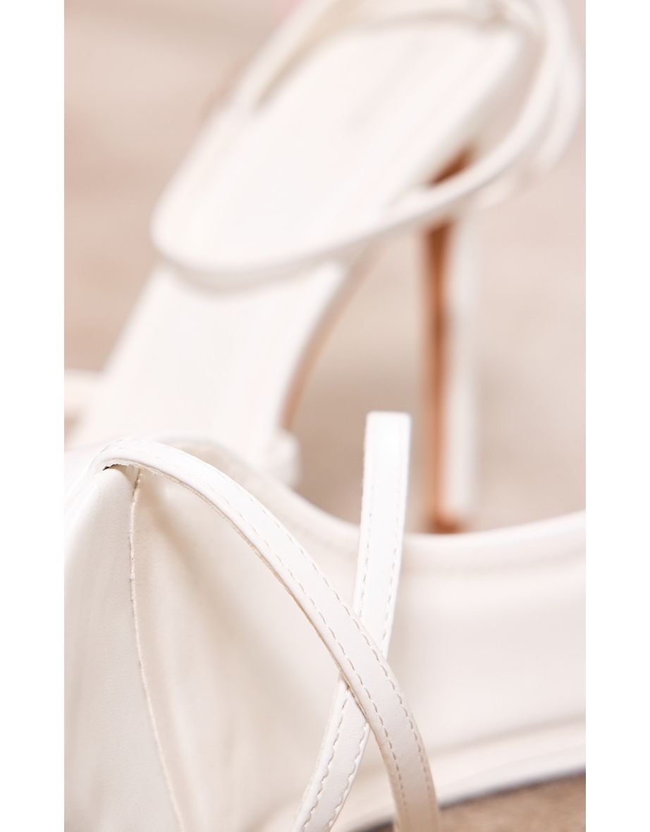 White PU Round Toe Barely There Platform High Heeled Sandals - 3