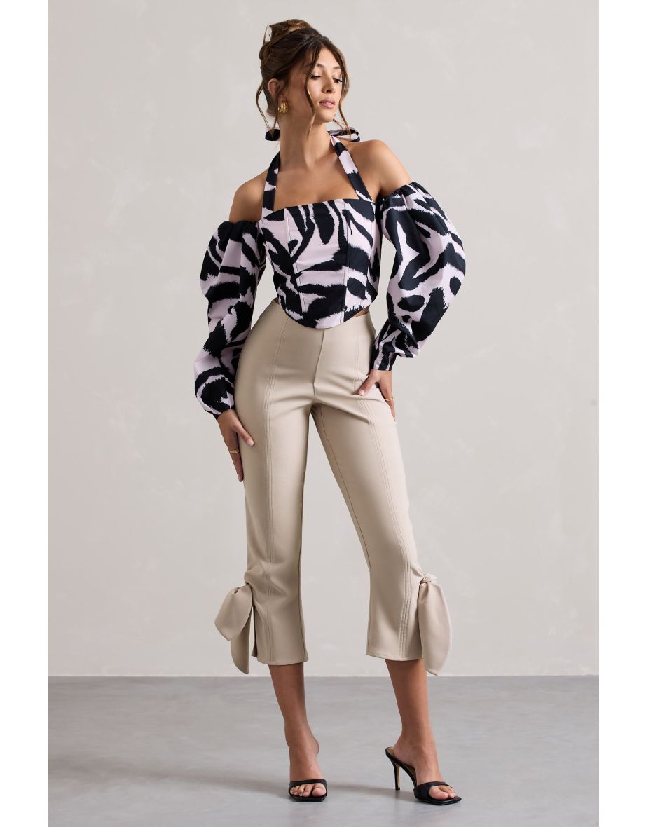 On Stage | Champagne Cropped Capri Pants With Knot Detail