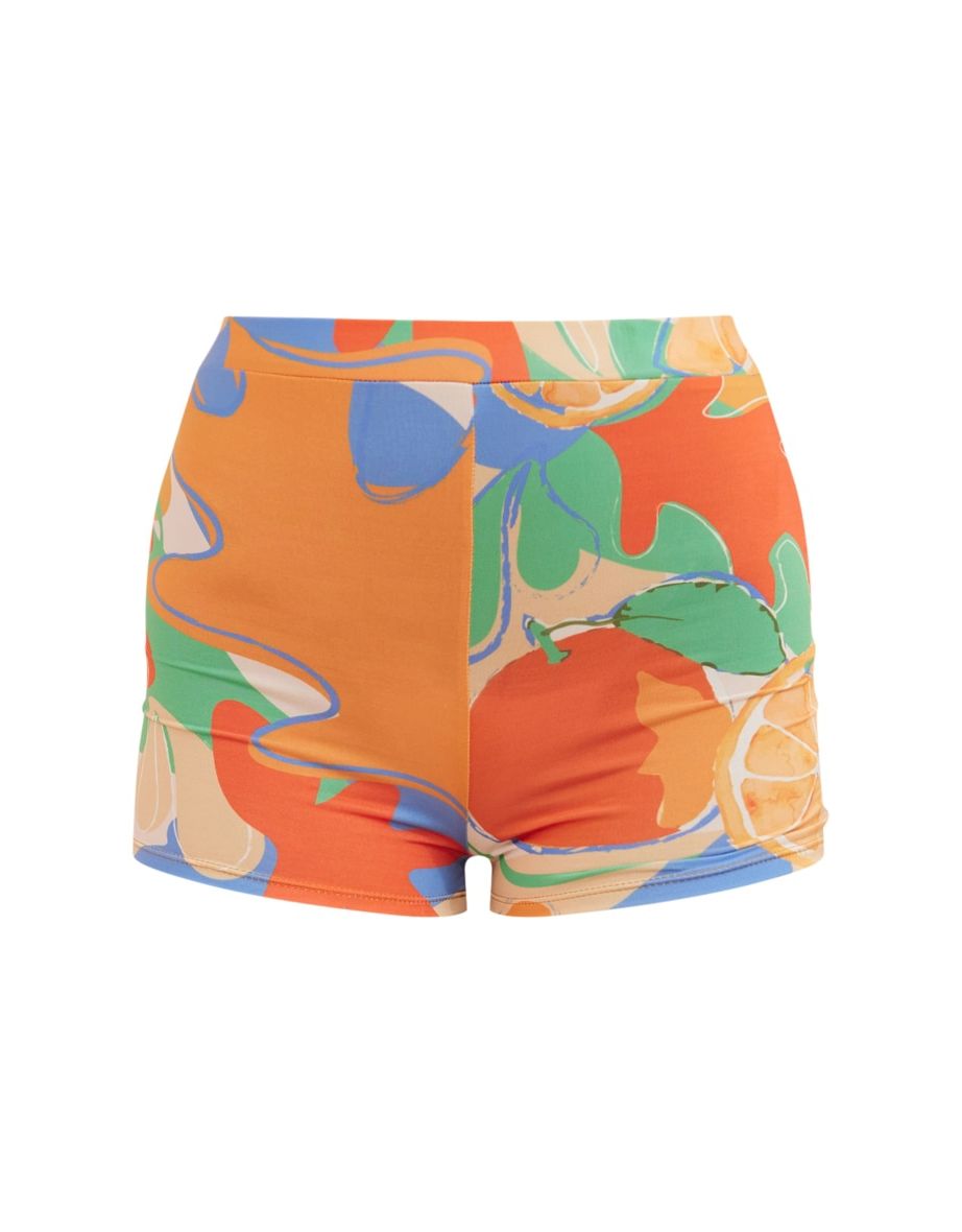 Orange Abstract Print High Waisted Shorts - 5