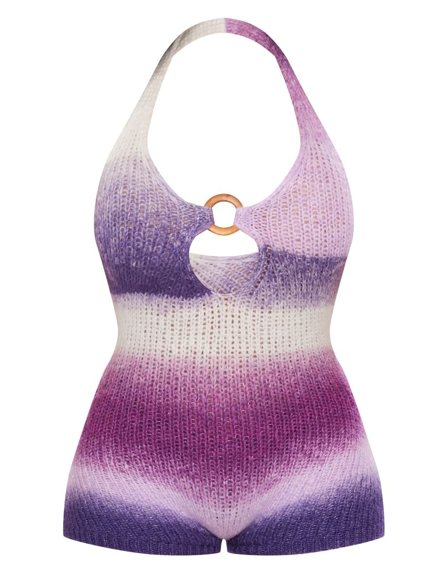 Shape Dark Purple Ombre Knit Ring Detail Unitard - 4