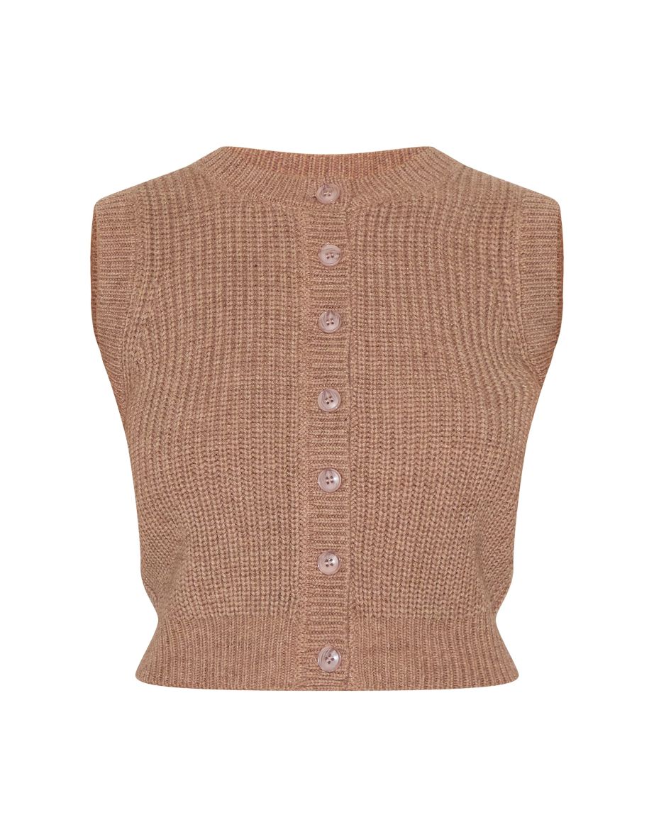 Mushroom Chunky Knit Sleeveless Cardigan - 4