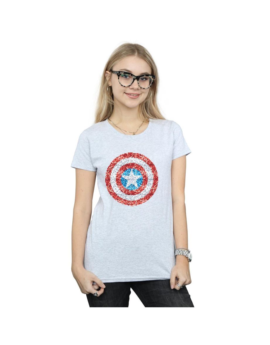 Marvel Womens/Ladies Captain America Pixelated Shield Cotton T-Shirt - Sports Grey