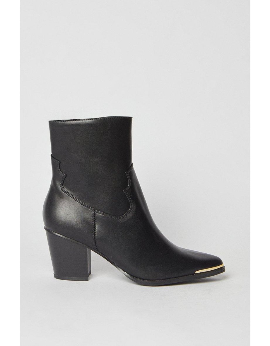 Jaz Metal Tip Medium Heel Cowboy Ankle Boots