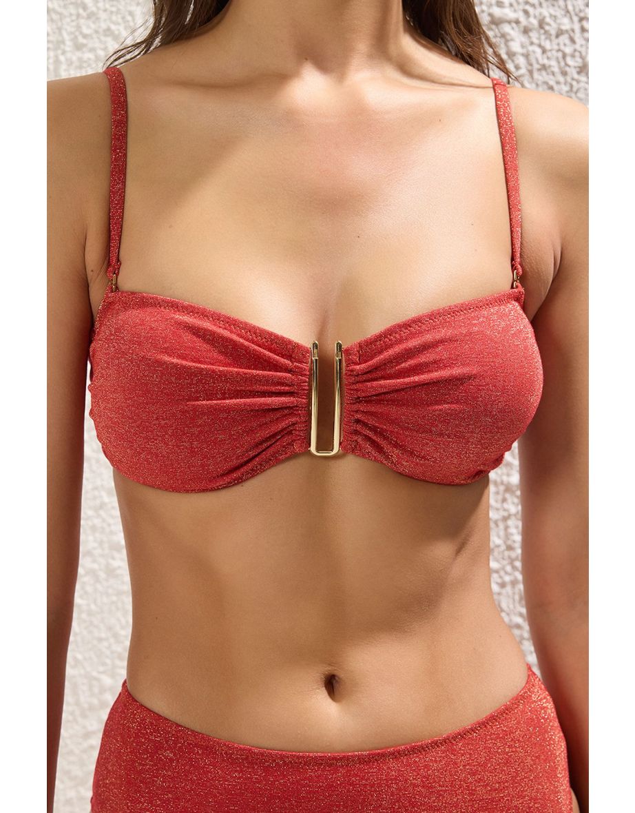 Tile Strapless Accessory Glittery Brazilian Bikini Set - 2