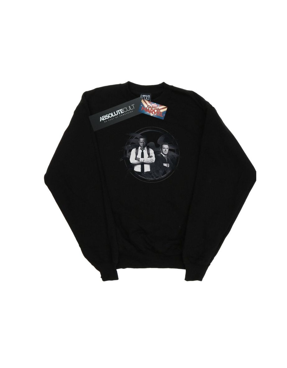 Marvel Girls Captain Marvel Nick Fury And Agent Coulson Sweatshirt - Black