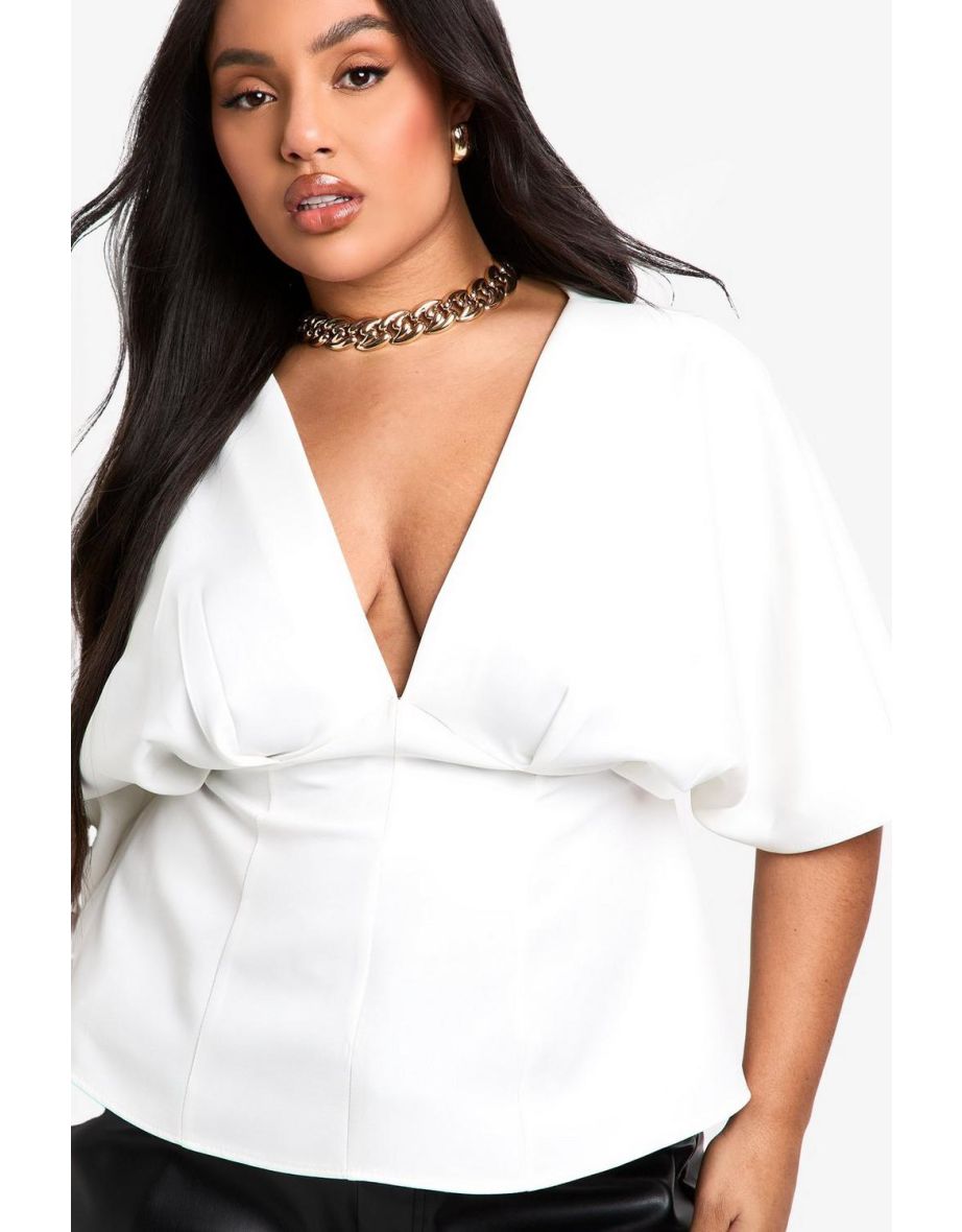 Plus PLUNGE ANGEL SLEEVE SMOCK TOP - 3