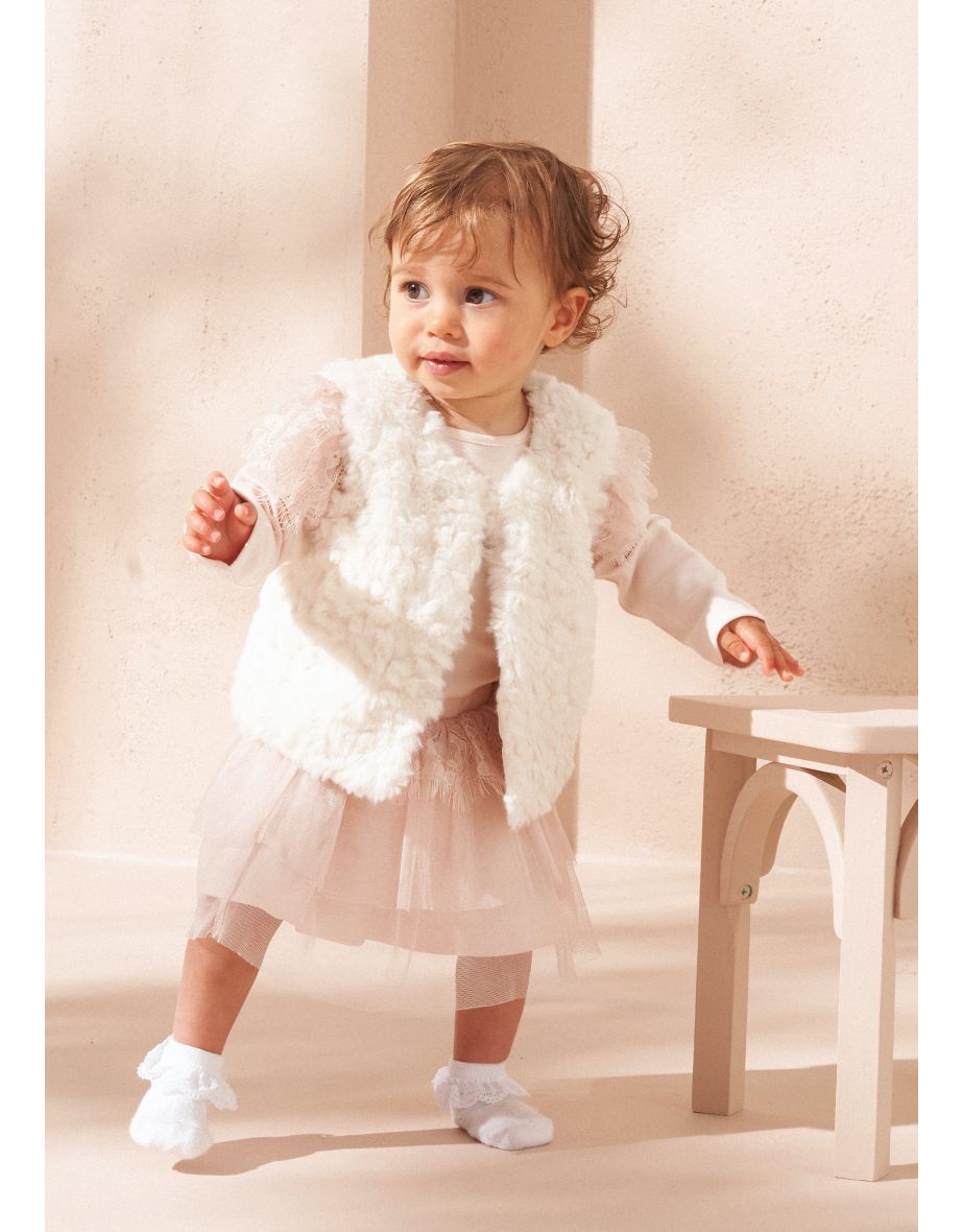 Cici Ecru Faux Fur Baby Gilet