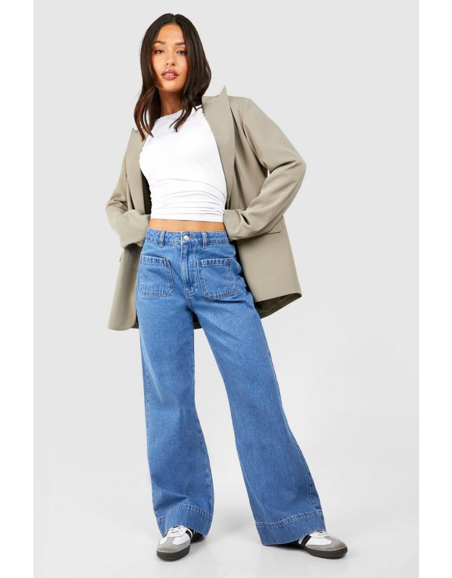 Petite Turn Up Hem Straight Leg Jeans - mid blue