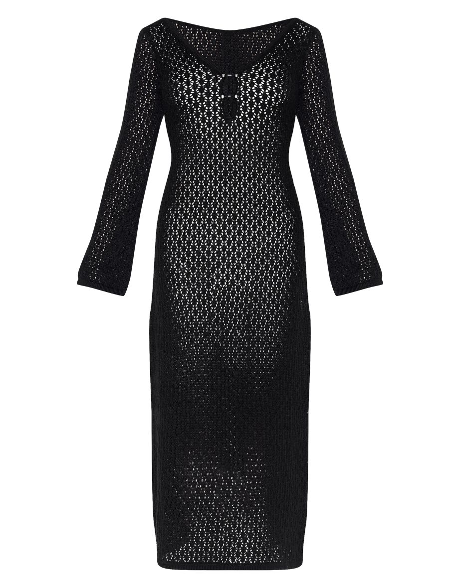 Petite Black Knit V Neck Maxi Dress - 4