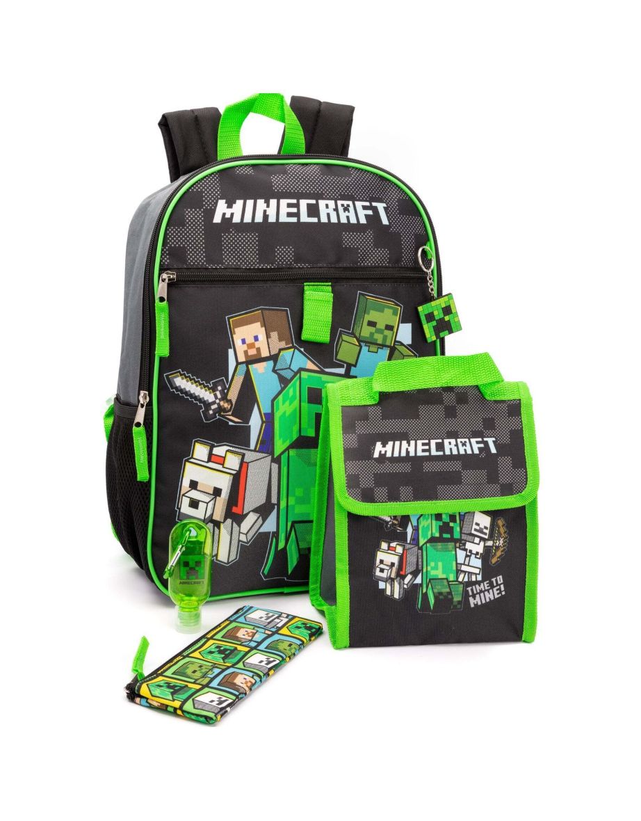 Minecraft Childrens/Kids Time To Mine Backpack Set - Black/Green - 3