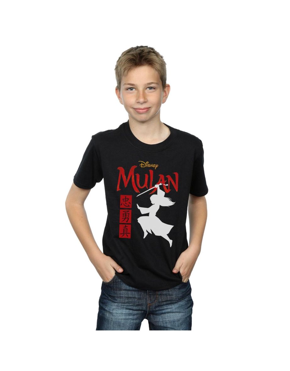 Disney Boys Mulan Movie Warrior Silhouette T-Shirt - Black