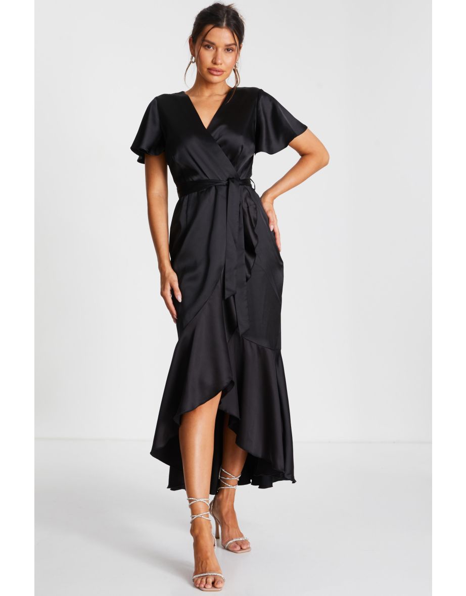 Black Satin Wrap Dress
