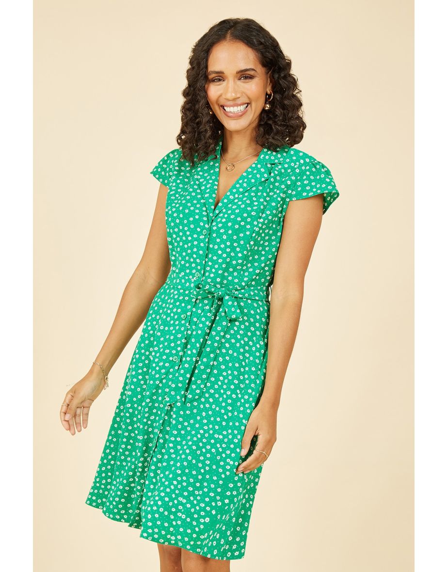 Shop Mela Green Daisy Print Retro Shirt Dress Online in Qatar VogaCloset