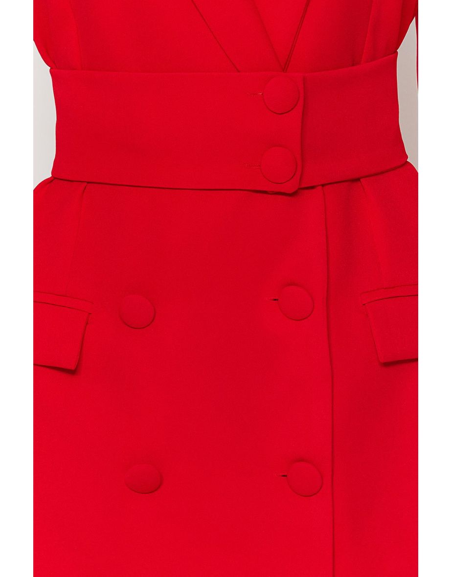 Red Bodycon Mini Blazer Dress with Long Sleeves - 7