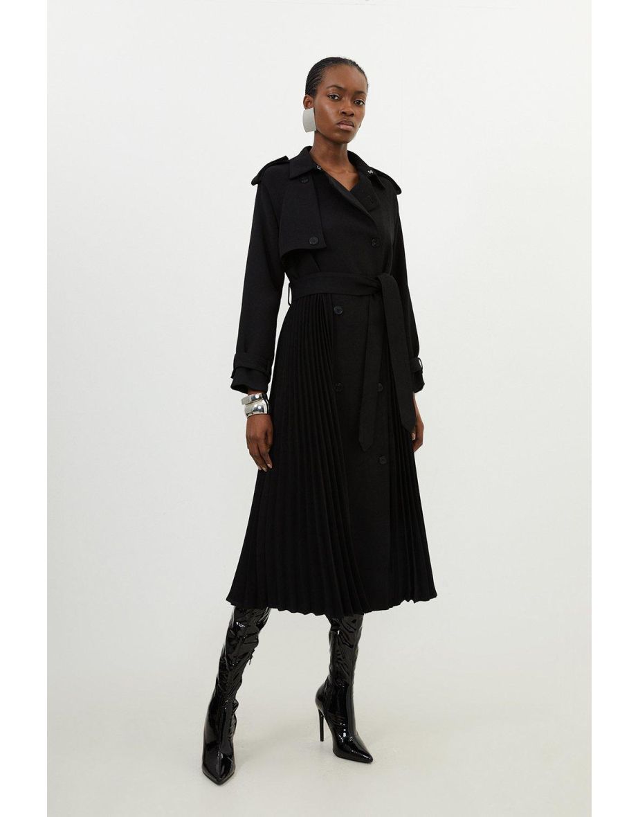 Petite Tailored Pleat Detail Belted Trench Coat