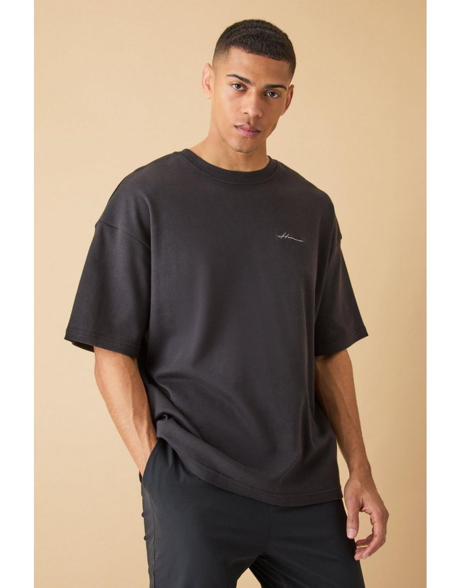 Oversized Quiet Luxury Embroidered T-shirt - black