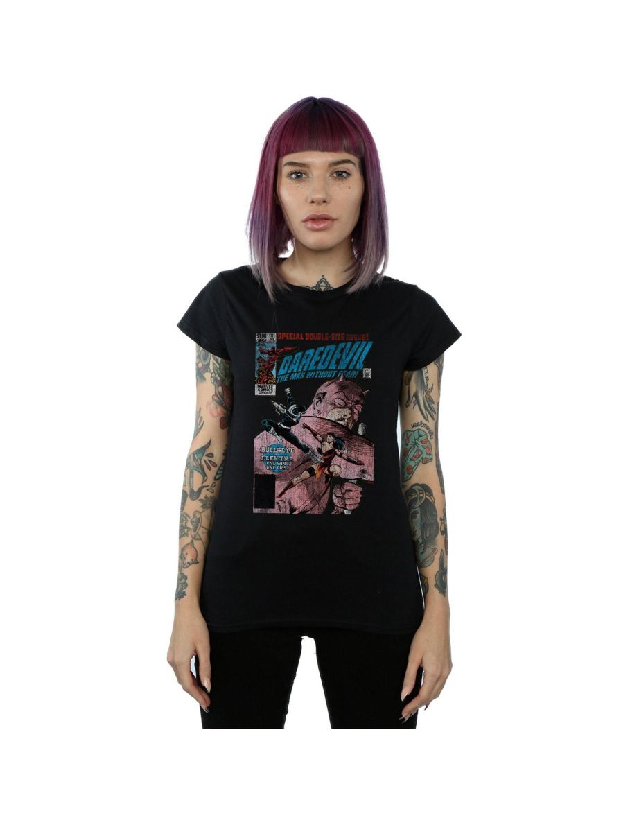 Marvel Womens/Ladies Daredevil Distressed Bullseye Vs Elektra Cover Cotton T-Shirt - Black