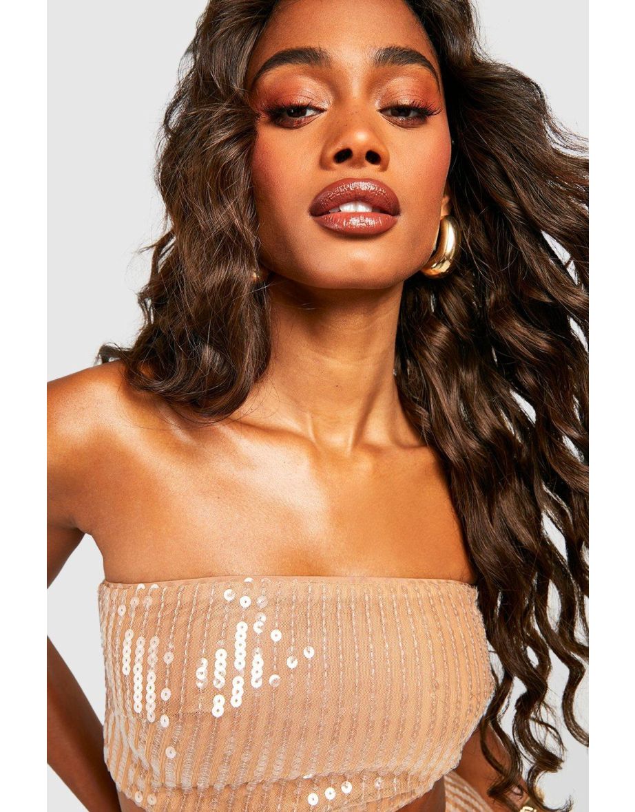 Sequin Bandeau Top - nude - 3